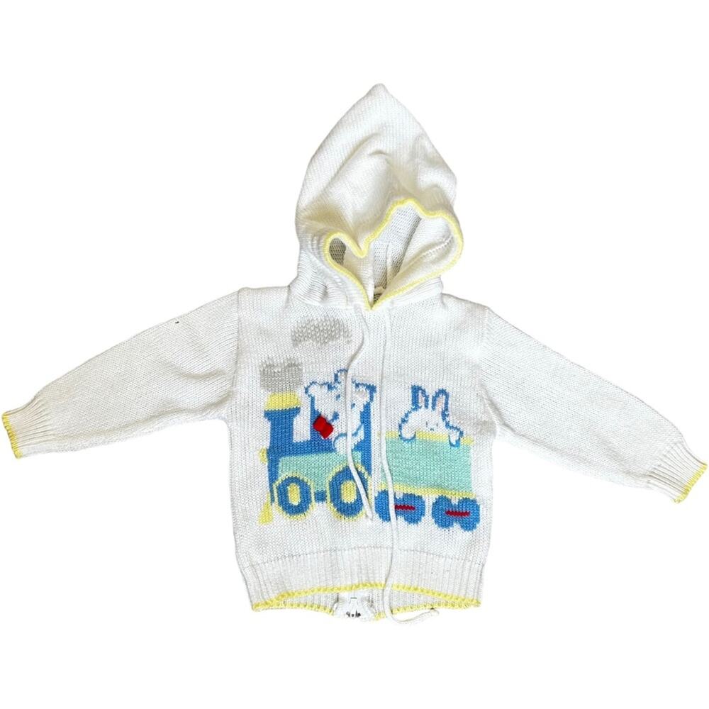 Petit Ami Vintage hooded knit sweater train teddy bear rabbit 12 months